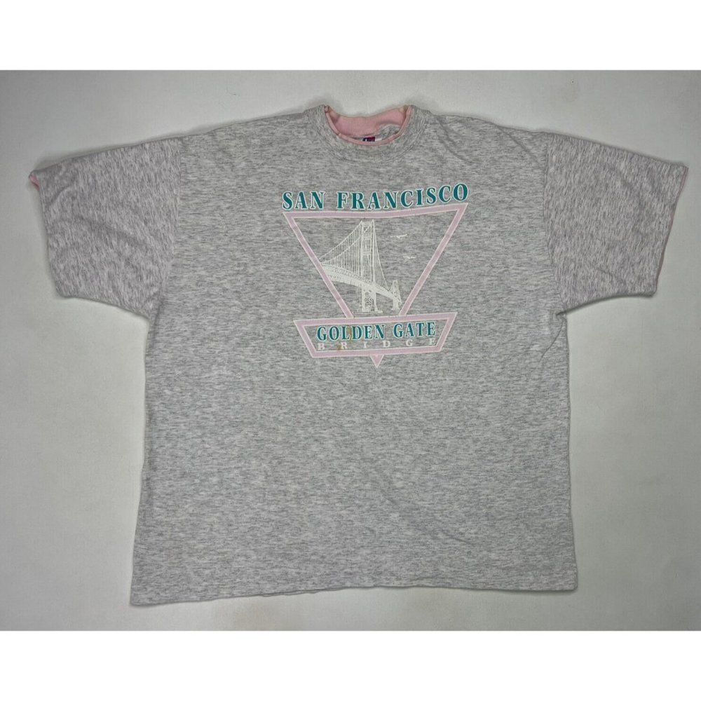 VINTAGE San Francisco Golden Gate Bridge T-shirt Men XL Gray Pink USA 90s